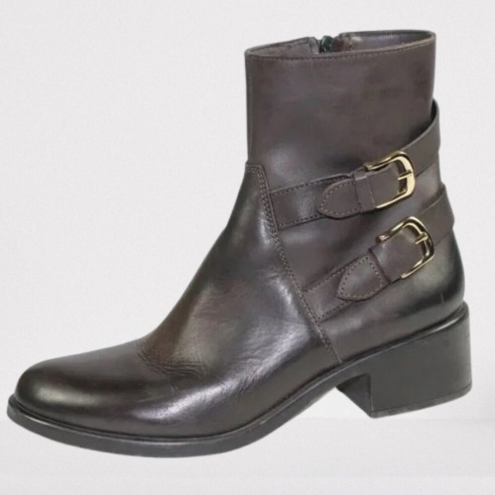 Emanuele Crasto Italy Brown Double Buckle Leather Moto Boots Size 7.5 EUR 38